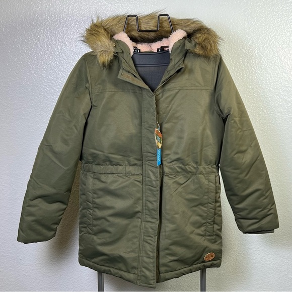 Outdoor Kids Girls Olive Green Water Resistant Parka Jacket Size XL (14/16)